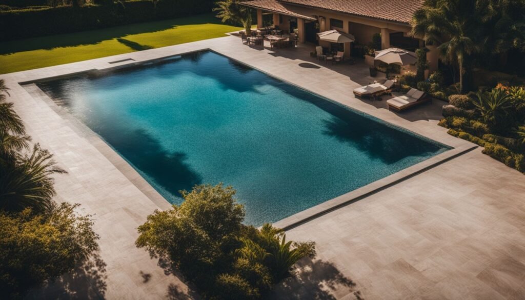 designer pool covers An aerial view of a swimming pool.